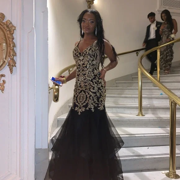 Dresses | Custom Black And Gold Prom Dress | Poshmark